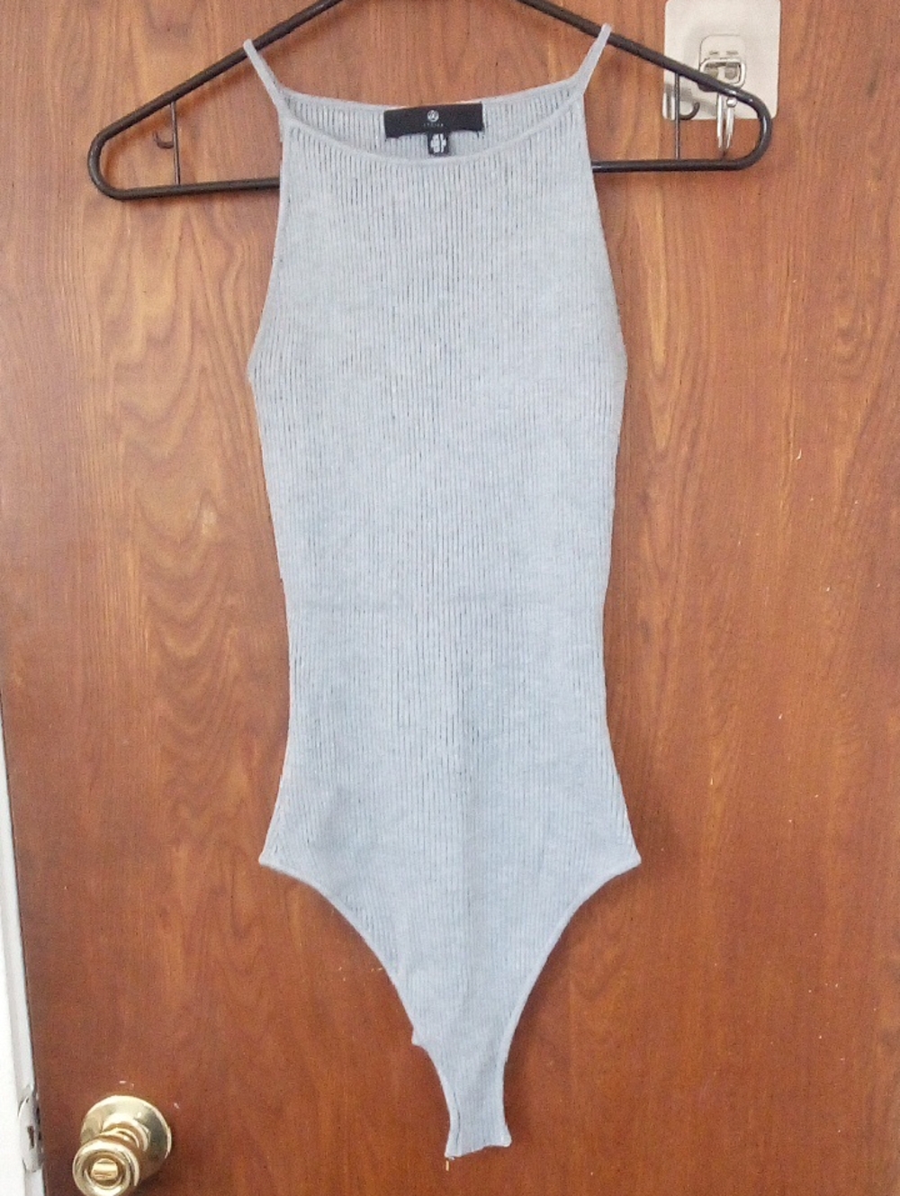 Missguided Ribbed Grey Sleeveless Bodysuit, Size 2